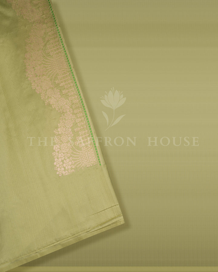 Pistachio Green Katan Banarasi Silk Saree – The Saffron House