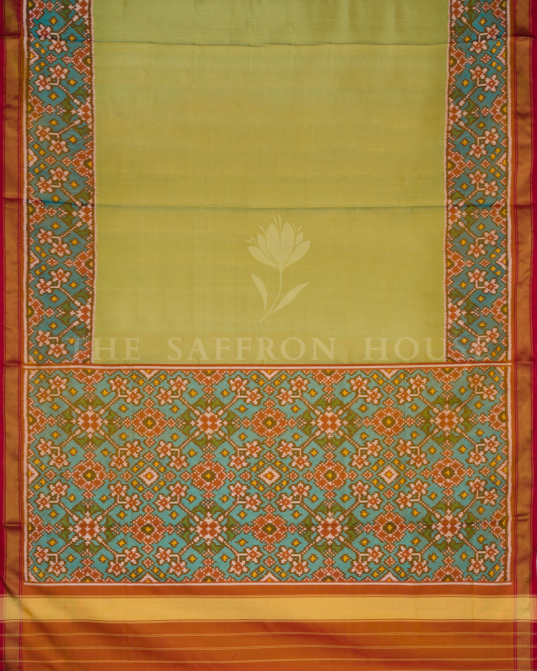 Pistachio Green And Red Handwoven Patola Saree – The Saffron House