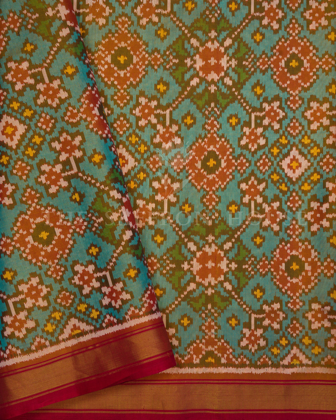Pistachio Green And Red Handwoven Patola Saree – The Saffron House
