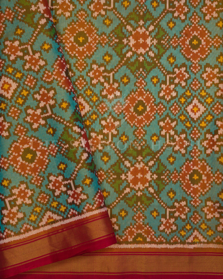 Pistachio Green And Red Handwoven Patola Saree – The Saffron House