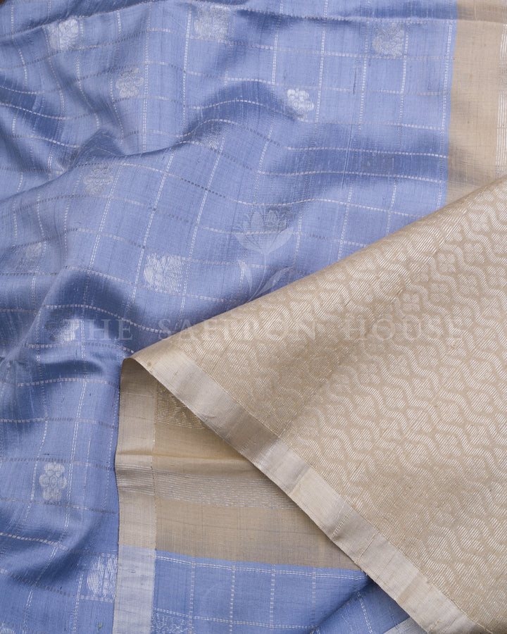 Powder Blue Tussar Silk Saree – The Saffron House