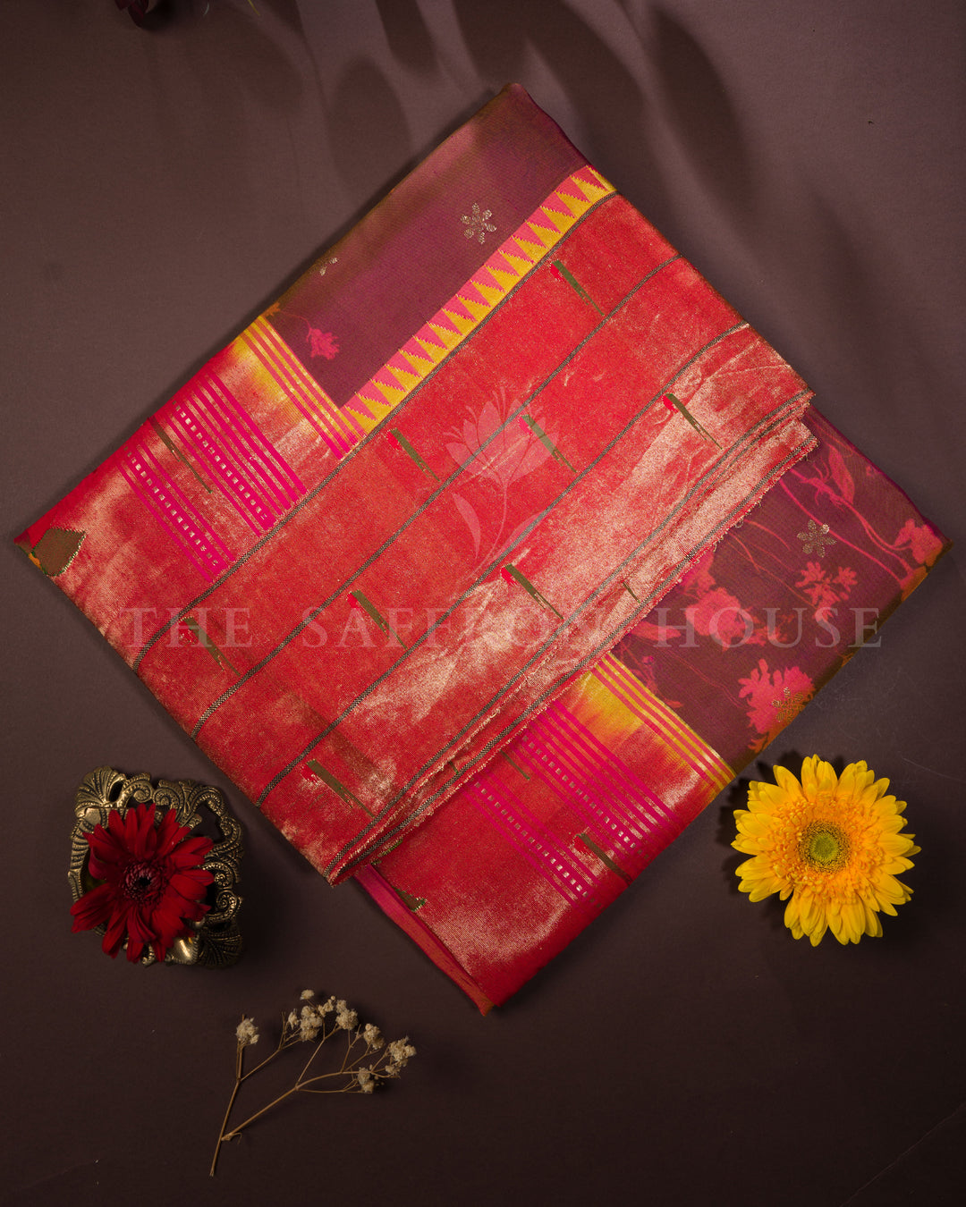 Burgundy Maroon And Brick Red Handwoven Paithani Saree – The Saffron House
