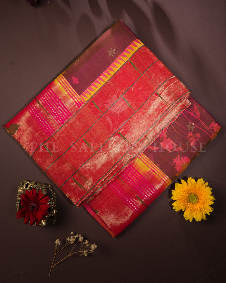 Burgundy Maroon And Brick Red Handwoven Paithani Saree – The Saffron House