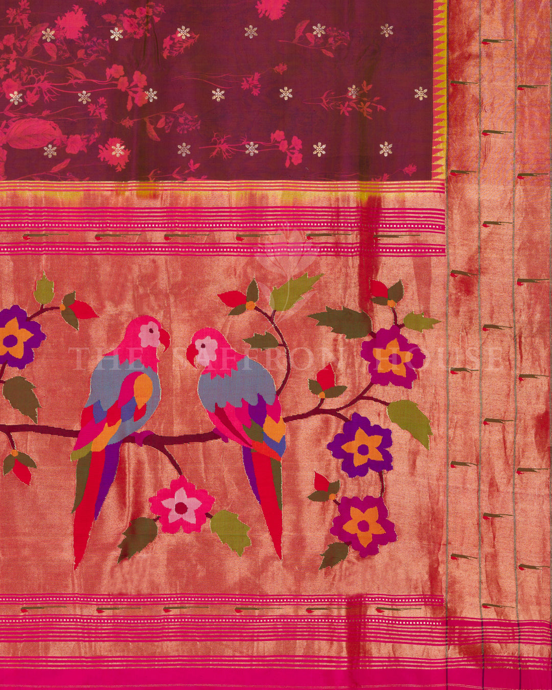 Burgundy Maroon And Brick Red Handwoven Paithani Saree – The Saffron House
