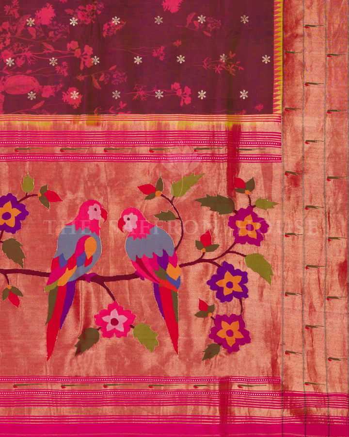 Burgundy Maroon And Brick Red Handwoven Paithani Saree – The Saffron House