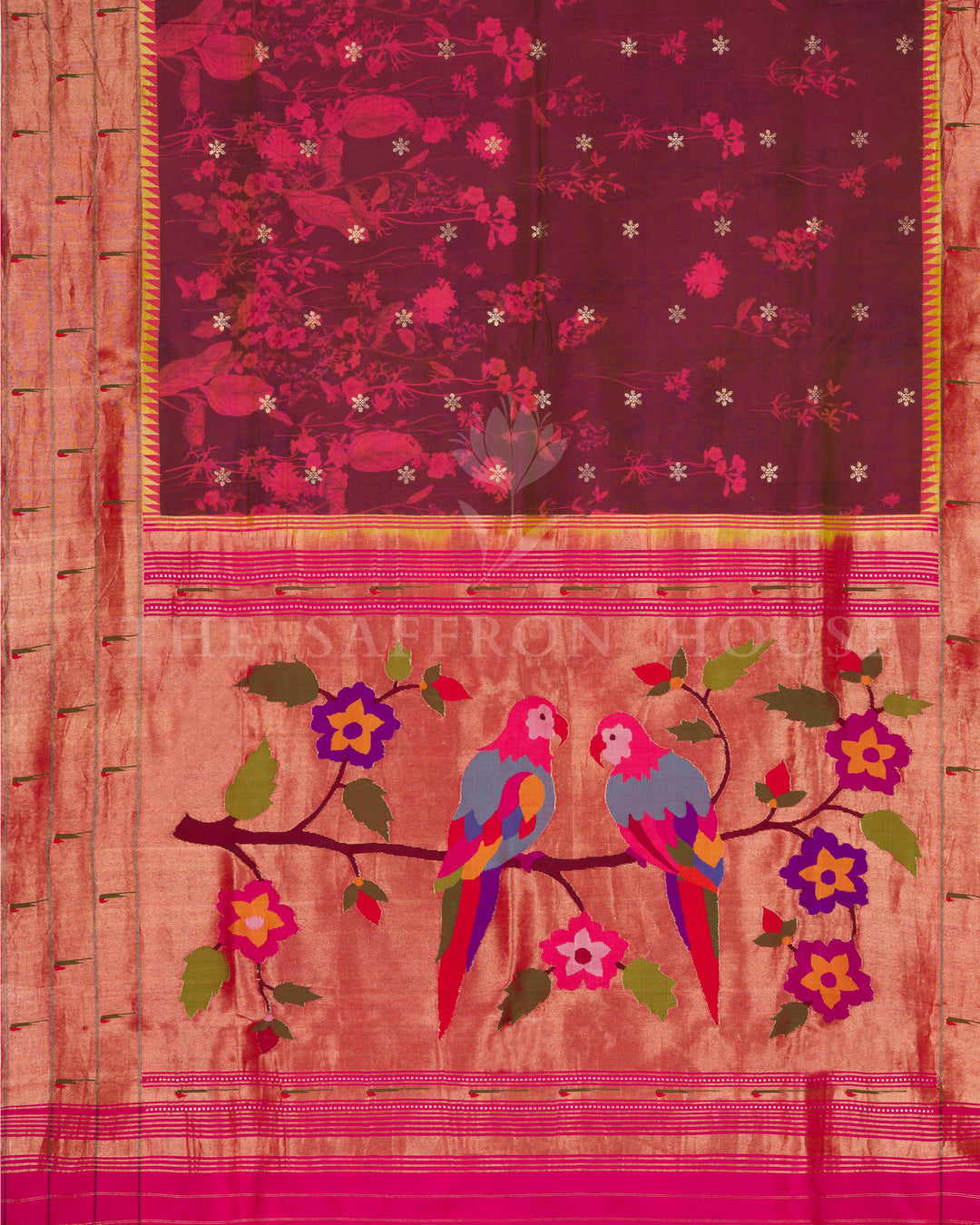 Burgundy Maroon And Brick Red Handwoven Paithani Saree – The Saffron House