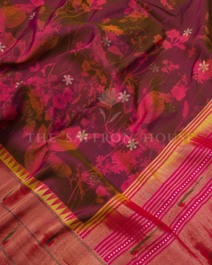 Burgundy Maroon And Brick Red Handwoven Paithani Saree – The Saffron House