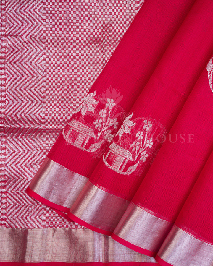 Vermilion Red Eri Silk Saree – The Saffron House