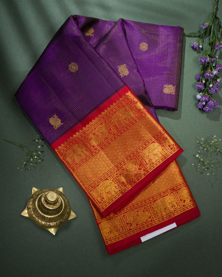 Purple And Burgundy Maroon Korvai Kanjivaram Silk Saree – The Saffron House