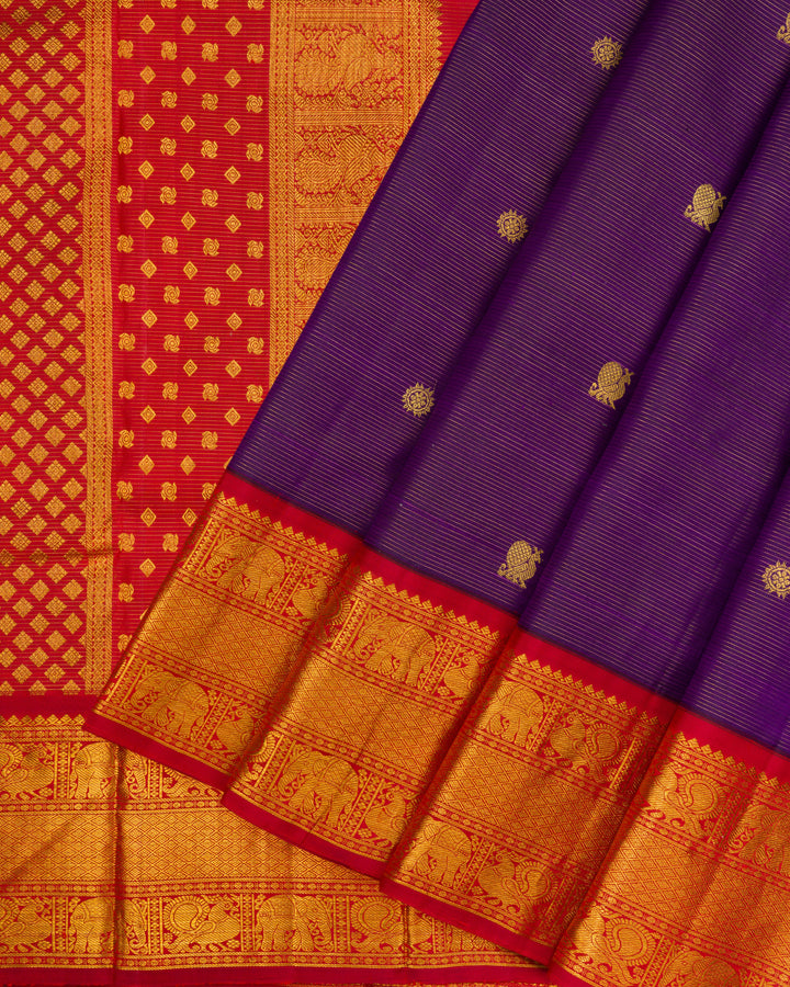 Purple And Burgundy Maroon Korvai Kanjivaram Silk Saree – The Saffron House