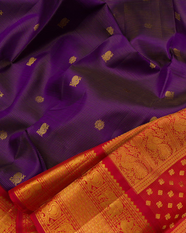 Purple And Burgundy Maroon Korvai Kanjivaram Silk Saree – The Saffron House