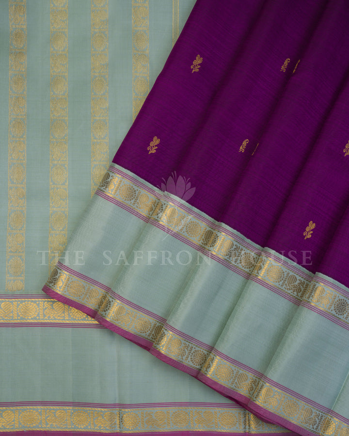 Mint And Purple Korvai Kanjivaram Silk Saree – The Saffron House