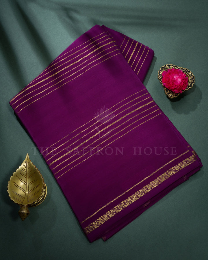 Purple Pure Zari Mysore Silk Saree – The Saffron House
