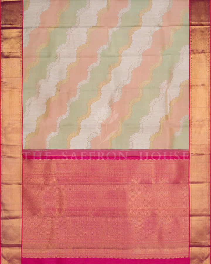 Mint And Ivory Kanjivaram Silk Saree – The Saffron House