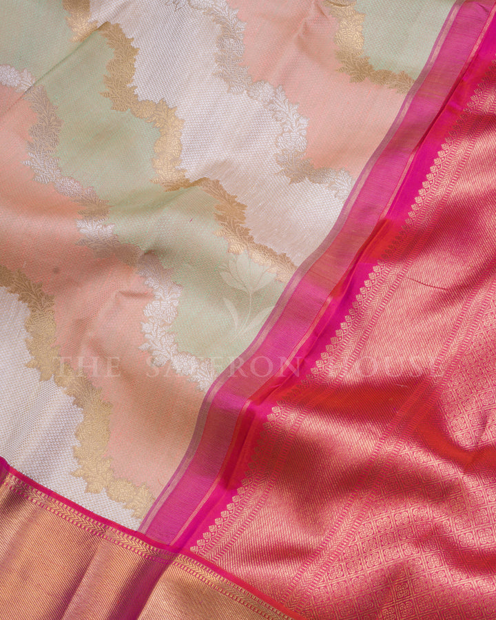 Mint And Ivory Kanjivaram Silk Saree – The Saffron House