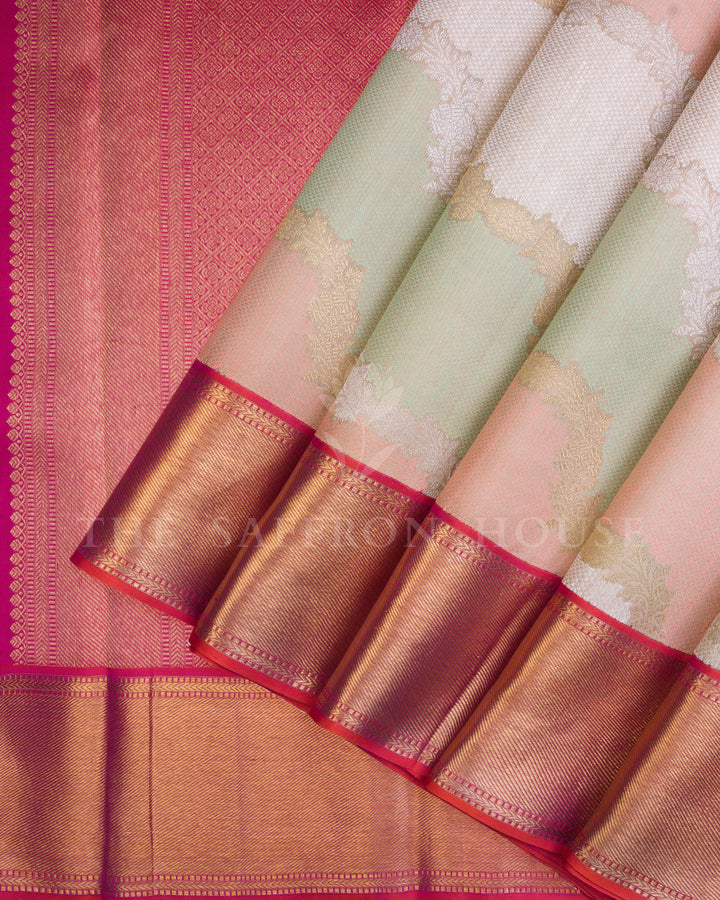 Mint And Ivory Kanjivaram Silk Saree – The Saffron House