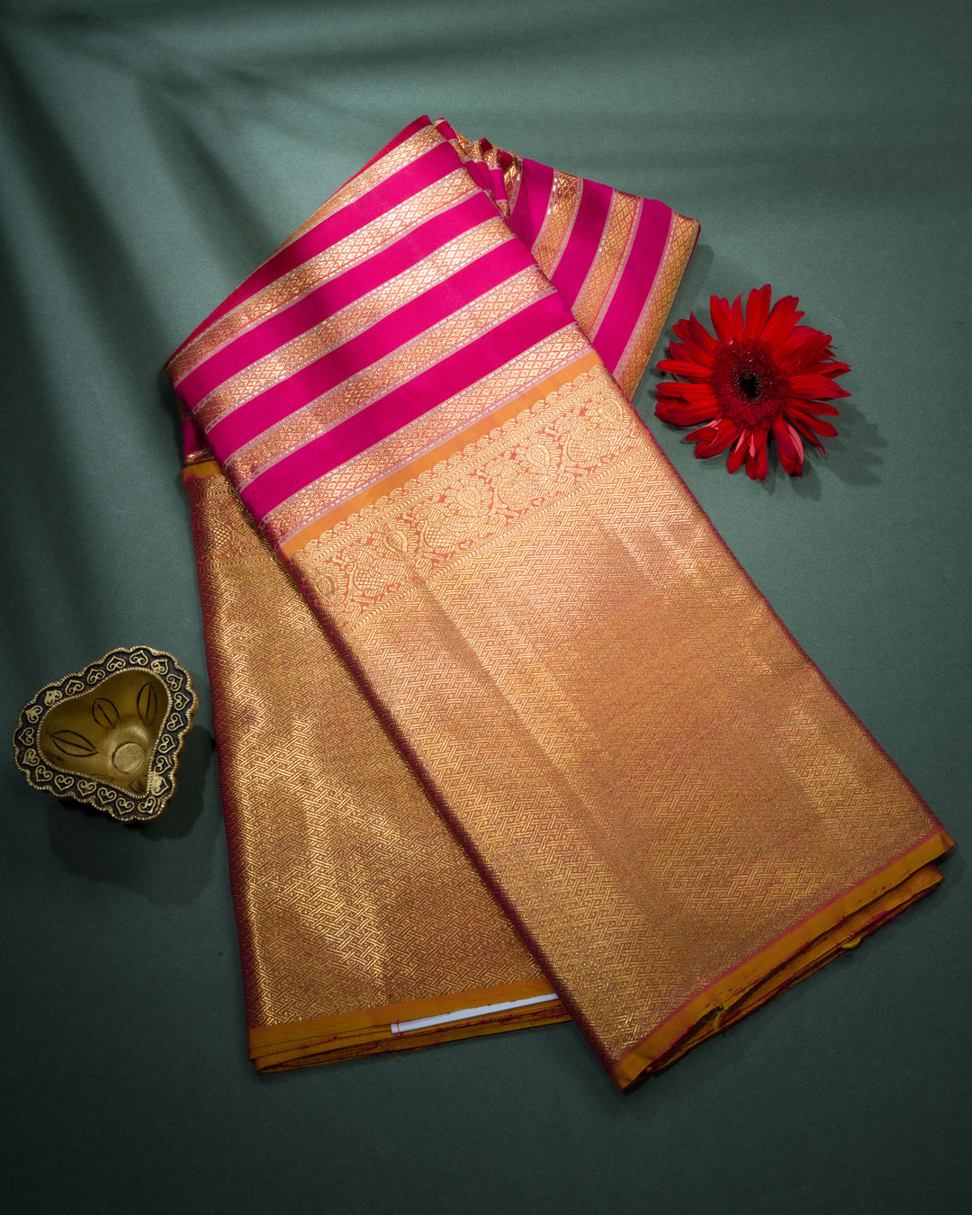 Rani Pink And Antique Gold Kattam Kanjivaram Silk Saree – The Saffron House