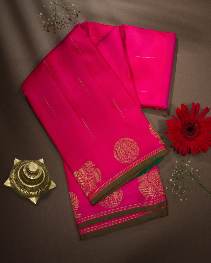 Rani Pink And Leaf Green Korvai Kanjivaram Silk Saree – The Saffron House