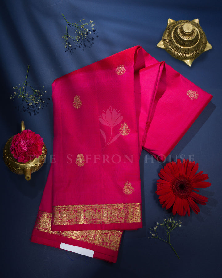 Rani Pink Brocade Kanjivaram Silk Saree – The Saffron House