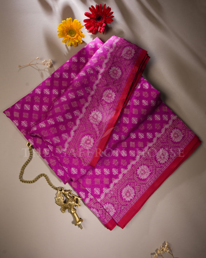 Rani Pink Kora Banarasi Silk Saree – The Saffron House