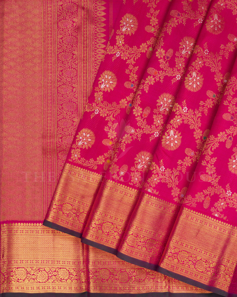 Rani Pink And Bottle Green Brocade Kanjivaram Silk Saree – The Saffron House