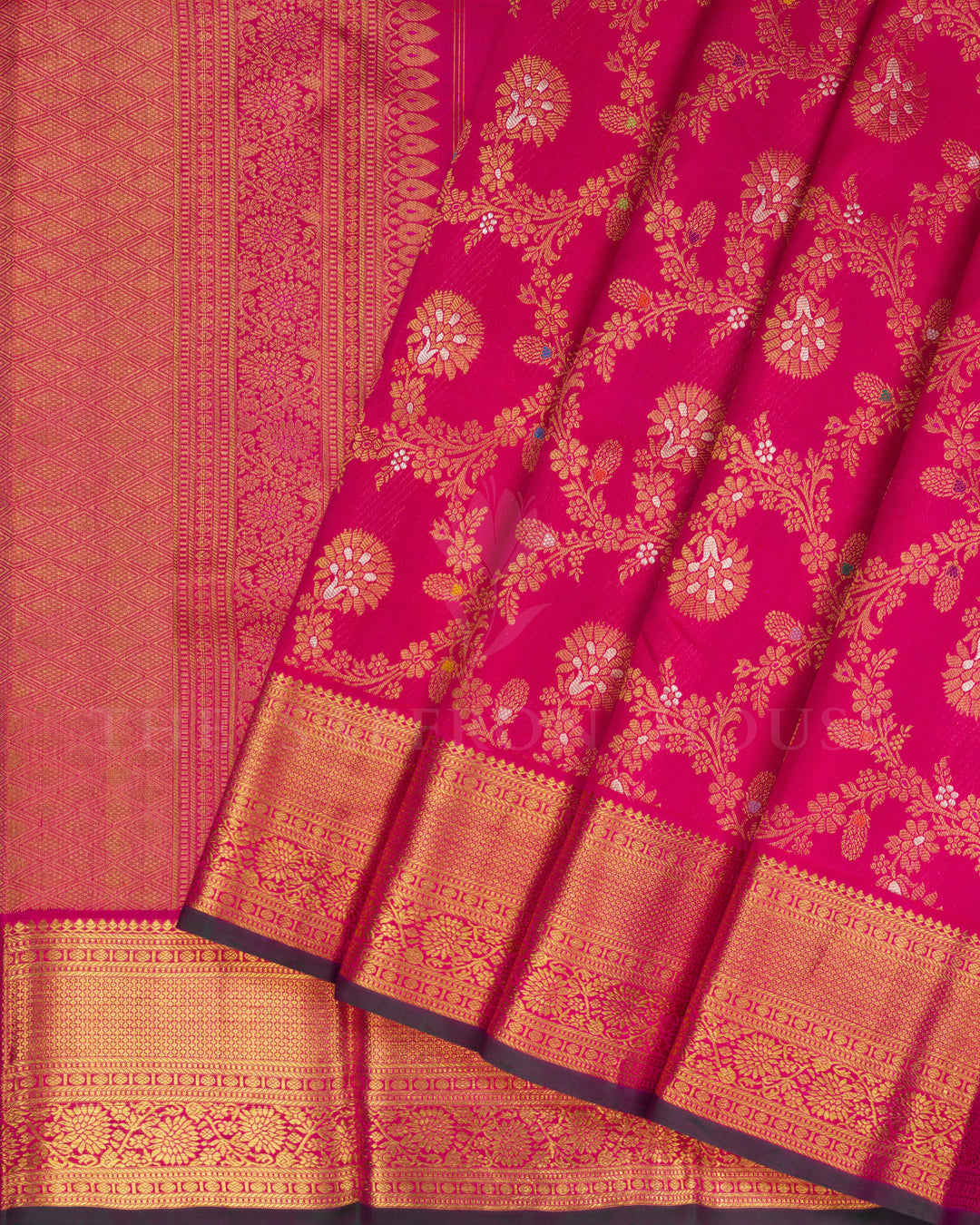 Rani Pink And Bottle Green Brocade Kanjivaram Silk Saree – The Saffron House
