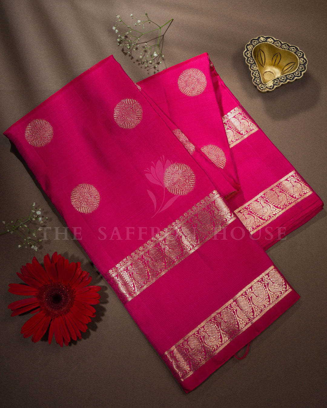 Rani Pink Korvai Kanjivaram Silk Saree – The Saffron House