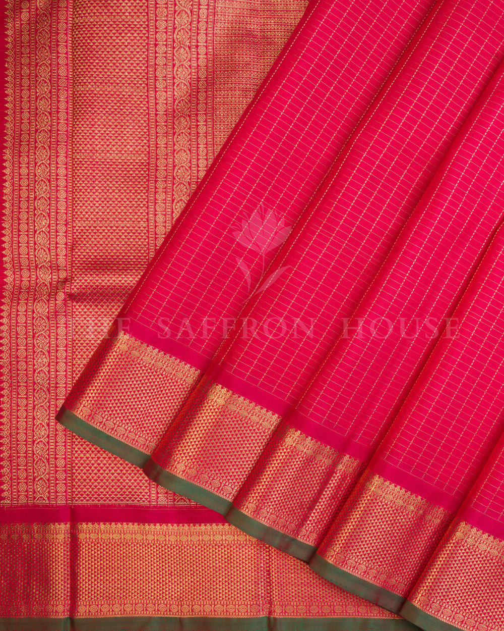 Rani Pink And Olive Green Korvai Kanjivaram Silk Saree – The Saffron House