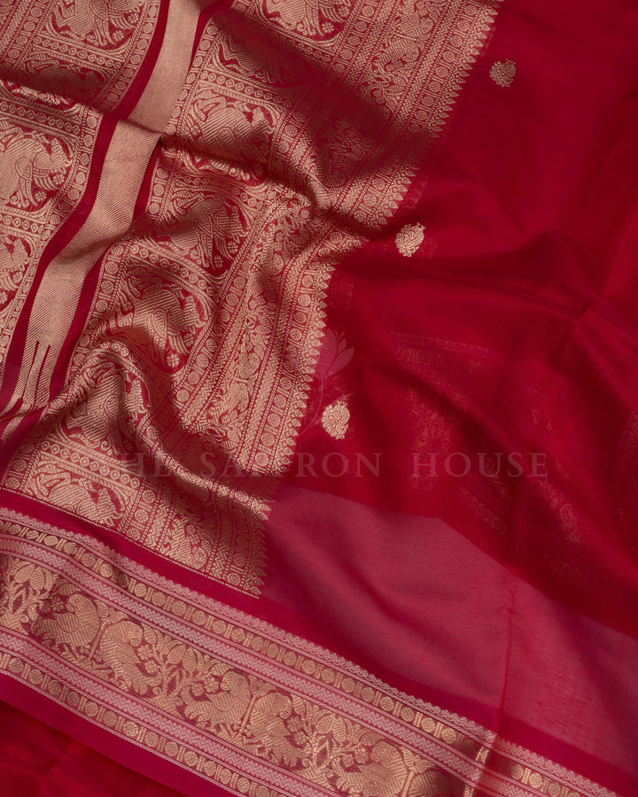 Red Handwoven Silk Cotton Saree – The Saffron House