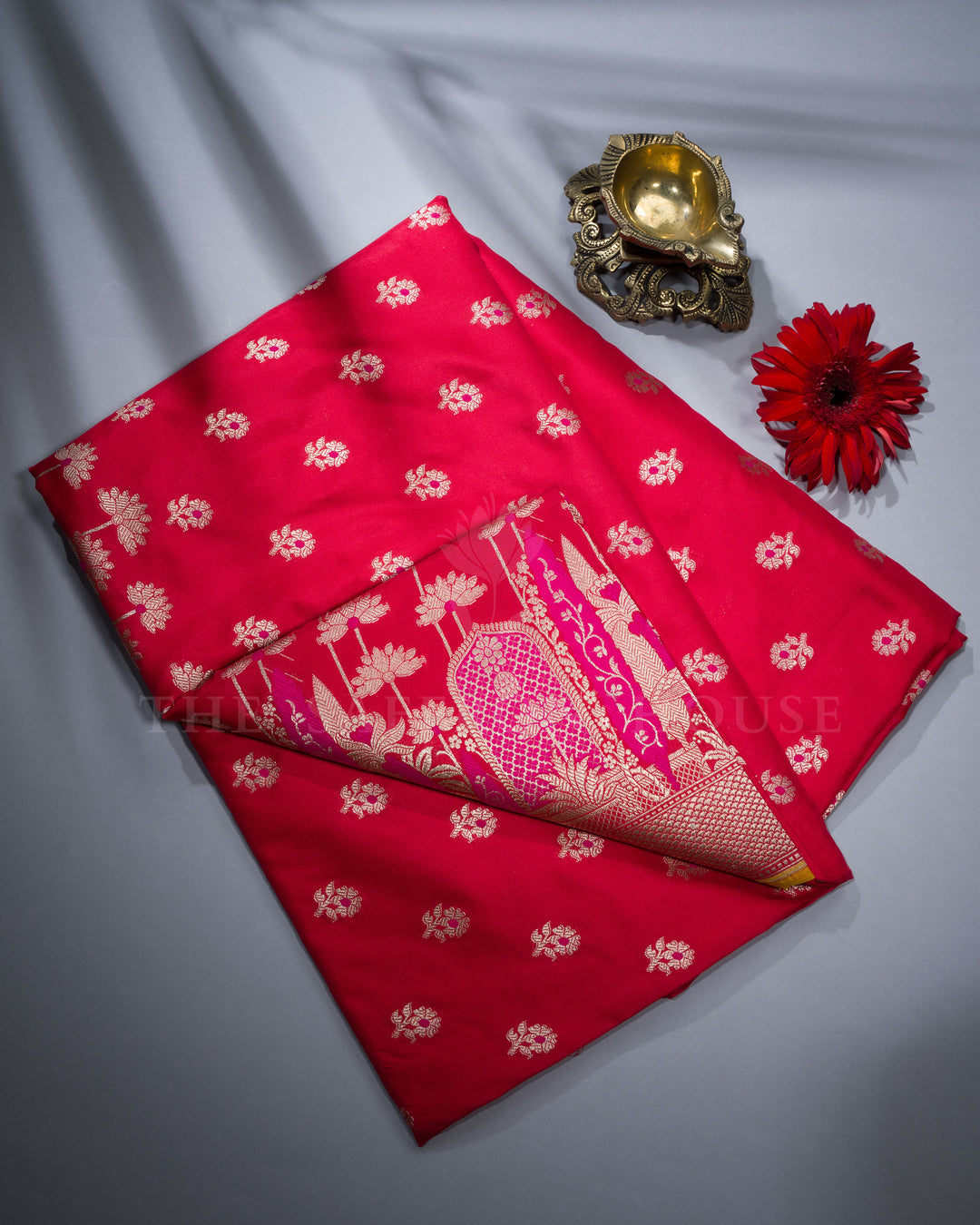 Red Banarasi Silk Saree – The Saffron House