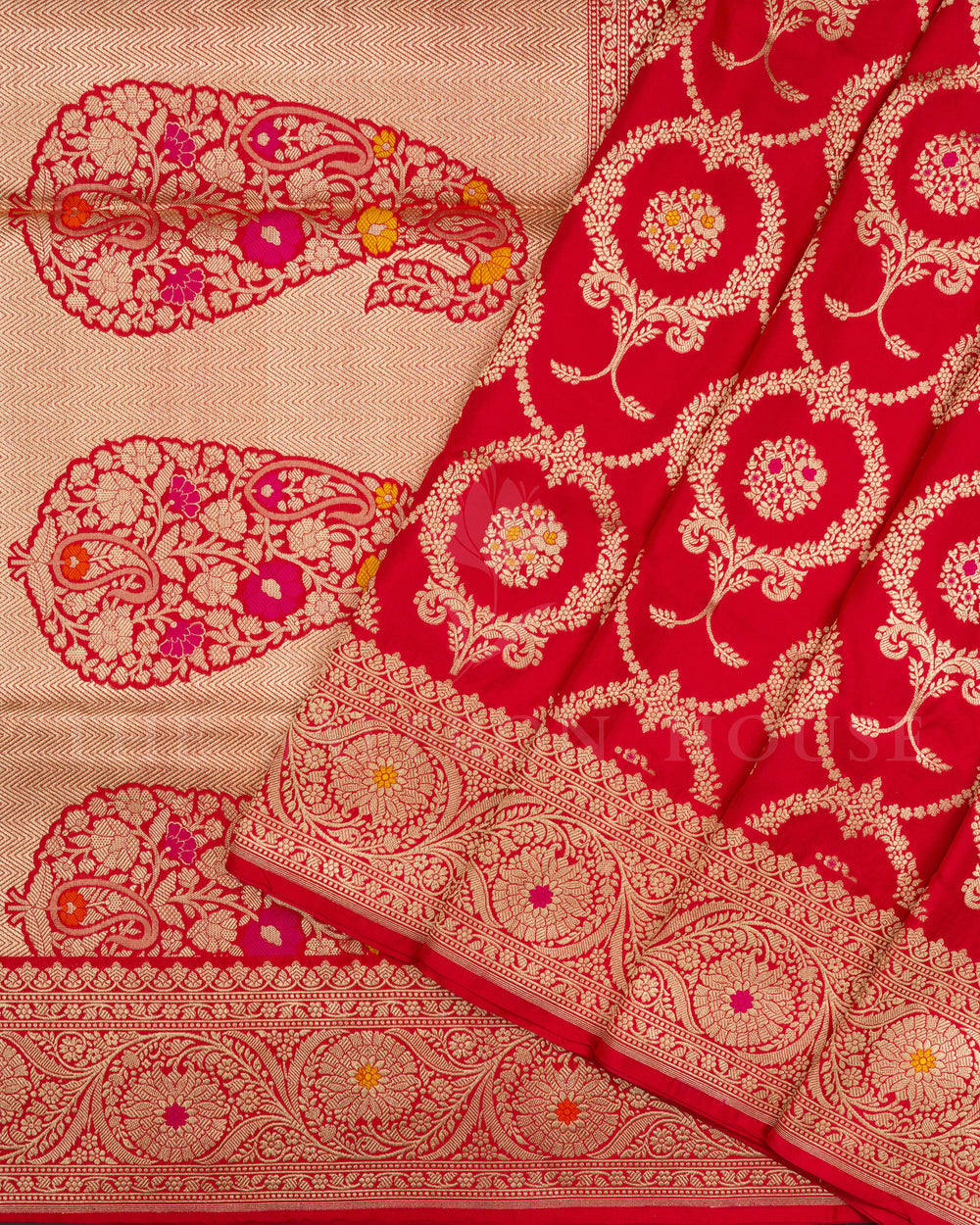 Red Banarasi Silk Saree – The Saffron House