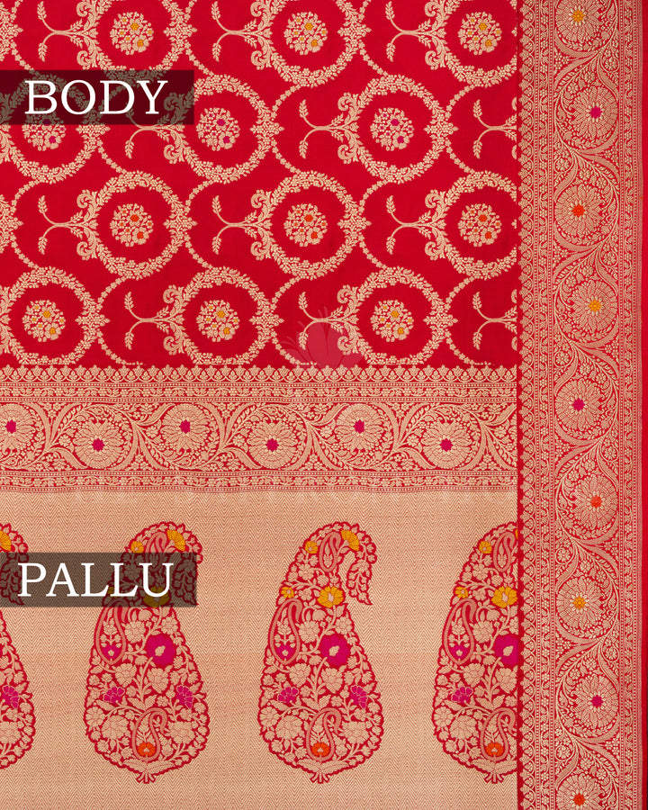 Red Banarasi Silk Saree – The Saffron House