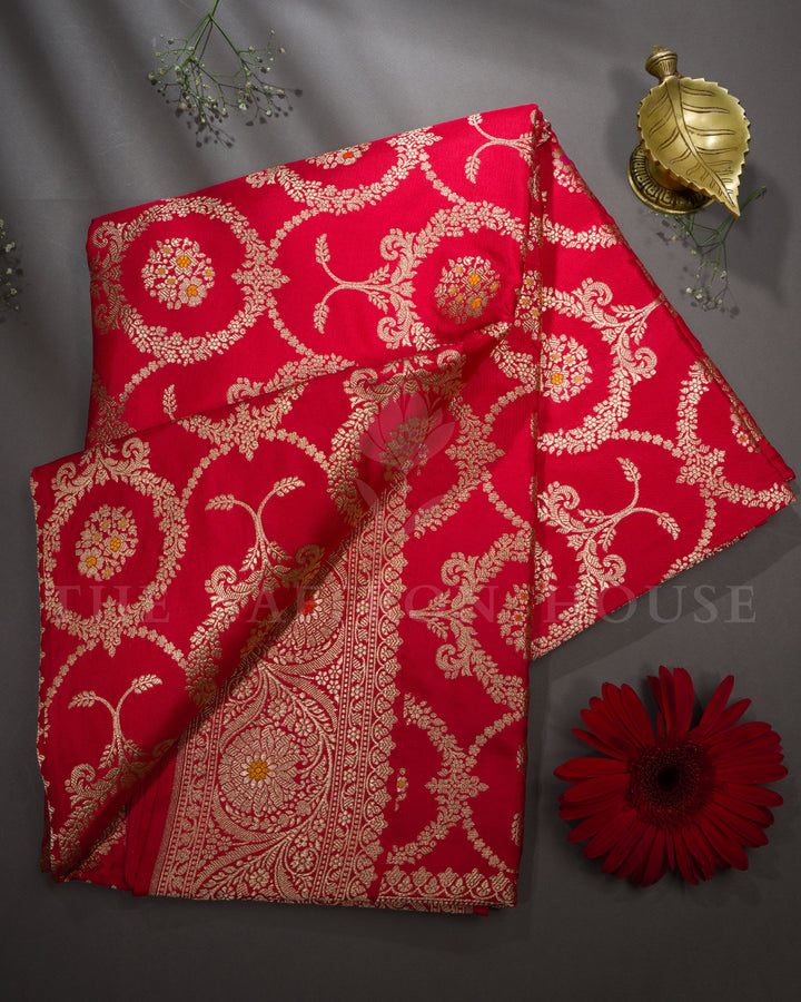Red Banarasi Silk Saree – The Saffron House