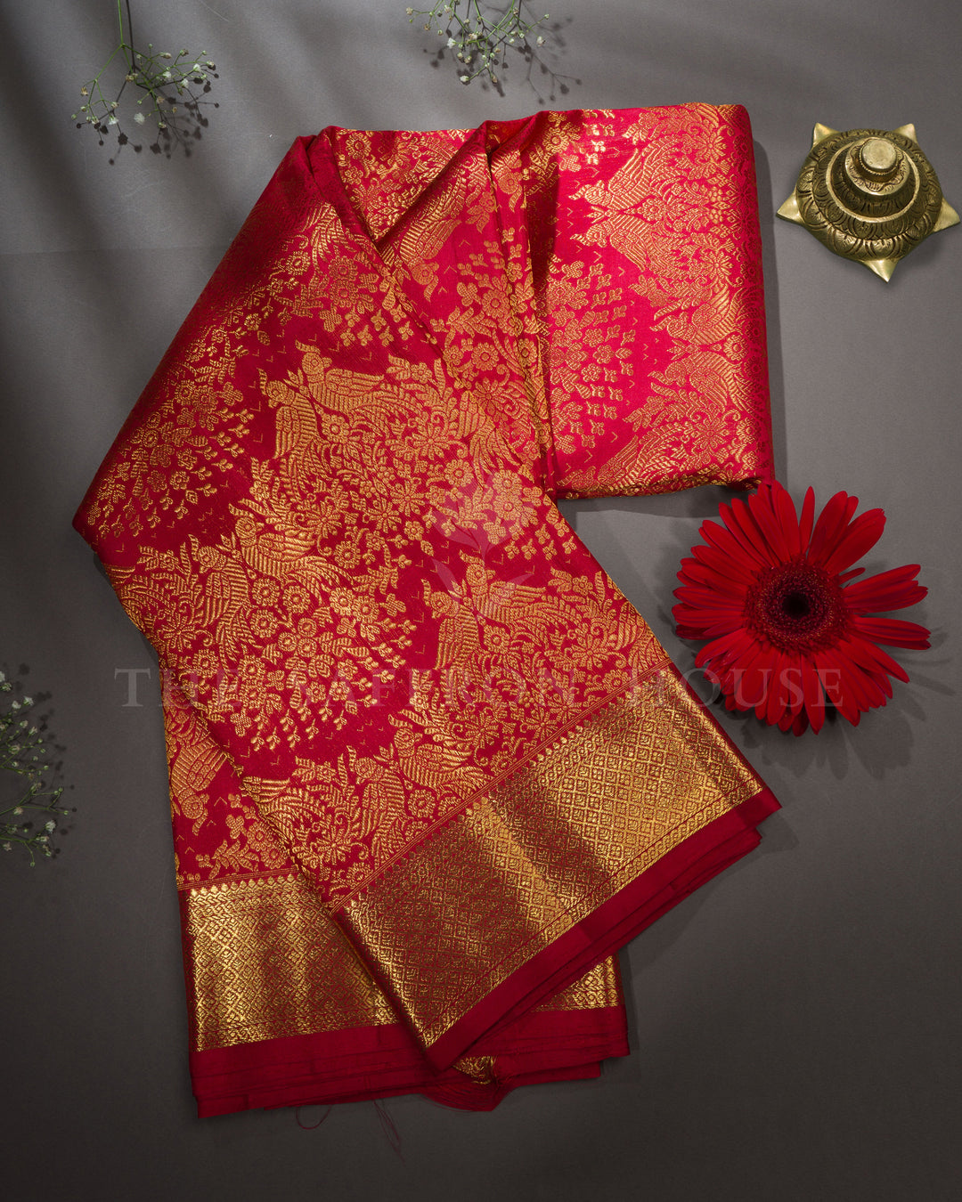 Red Brocade Kanjivaram Silk Saree – The Saffron House