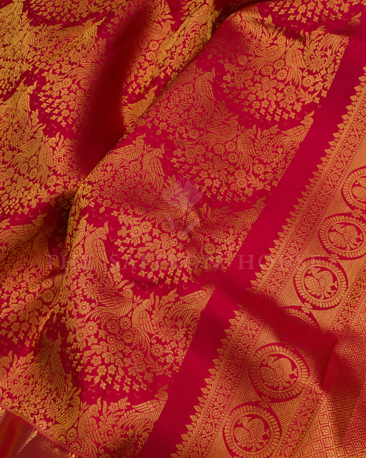 Red Brocade Kanjivaram Silk Saree – The Saffron House