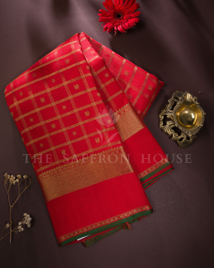 Red Korvai Kanjivaram Silk Saree – The Saffron House
