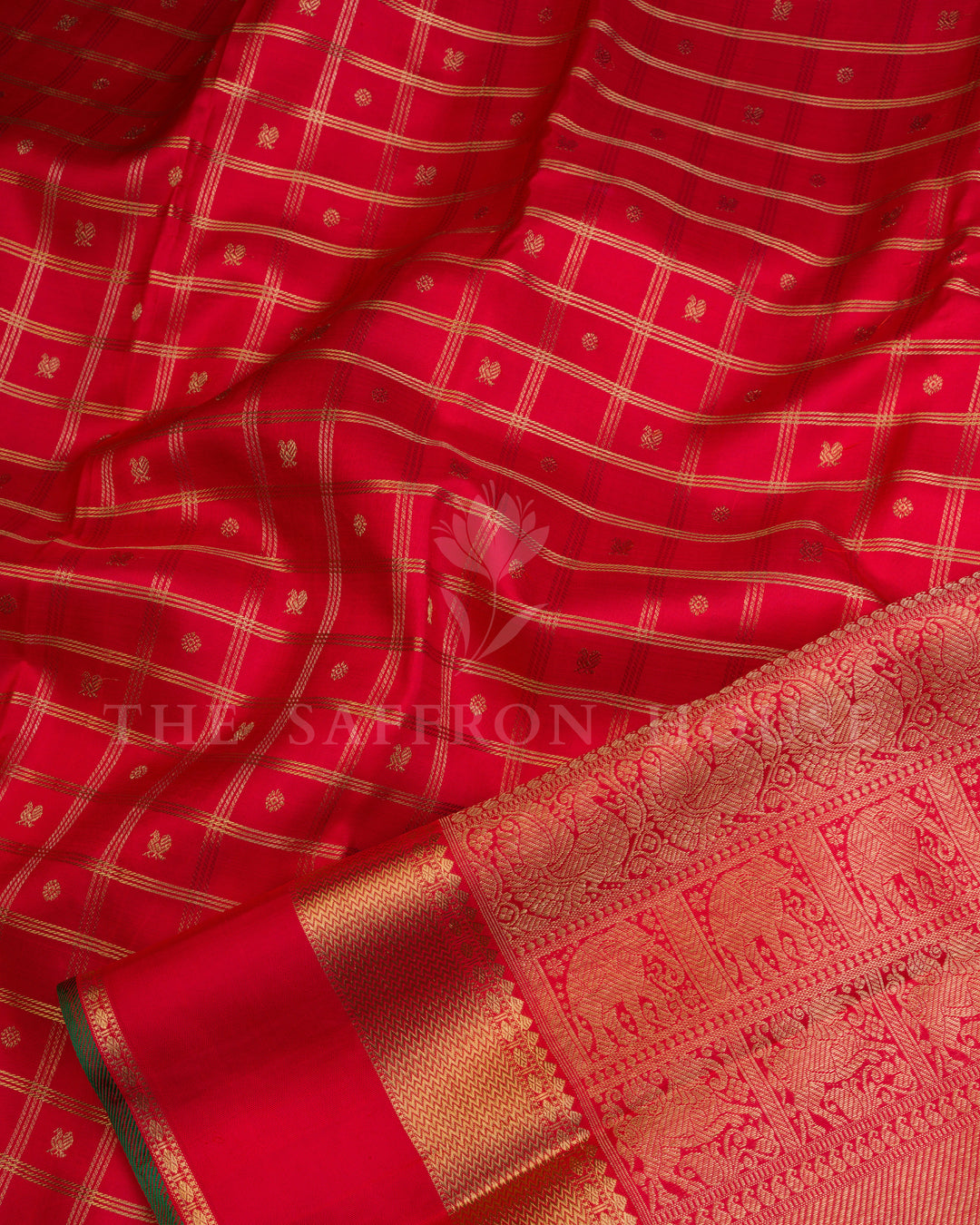 Red Korvai Kanjivaram Silk Saree – The Saffron House