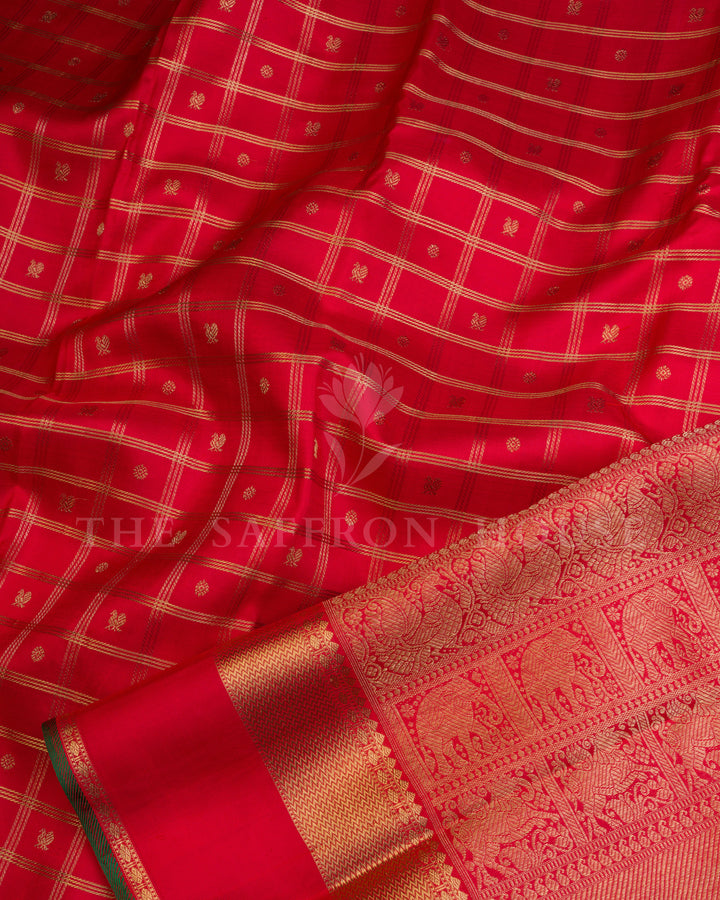 Red Korvai Kanjivaram Silk Saree – The Saffron House
