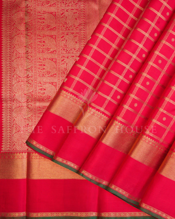 Red Korvai Kanjivaram Silk Saree – The Saffron House