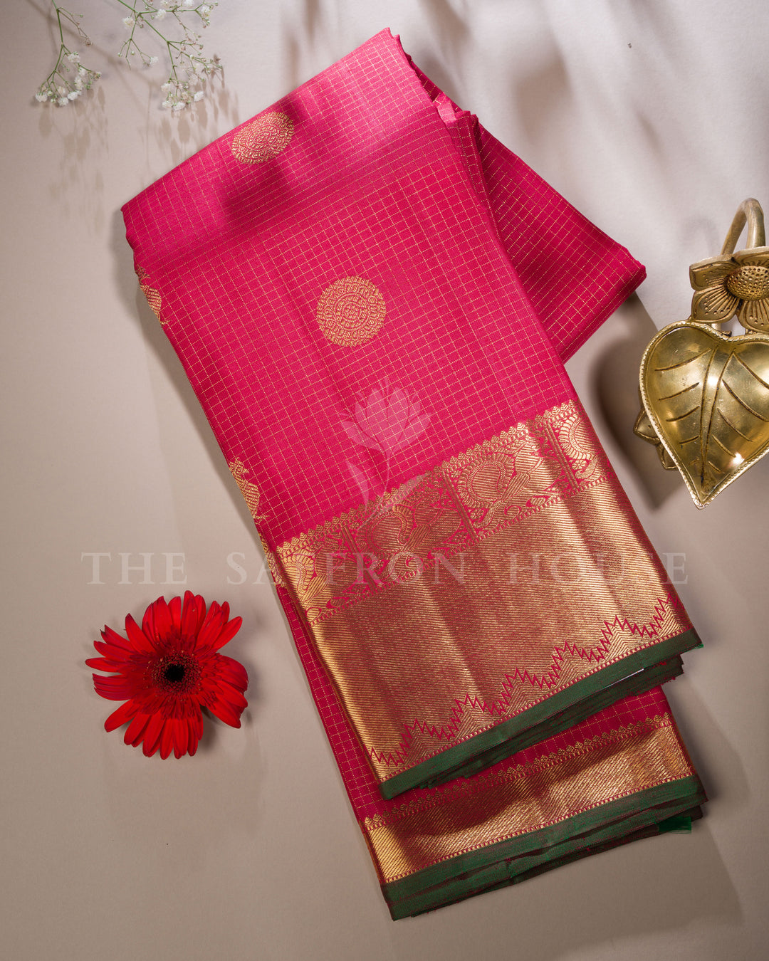 Red Kattam Kanjivaram Silk Saree – The Saffron House