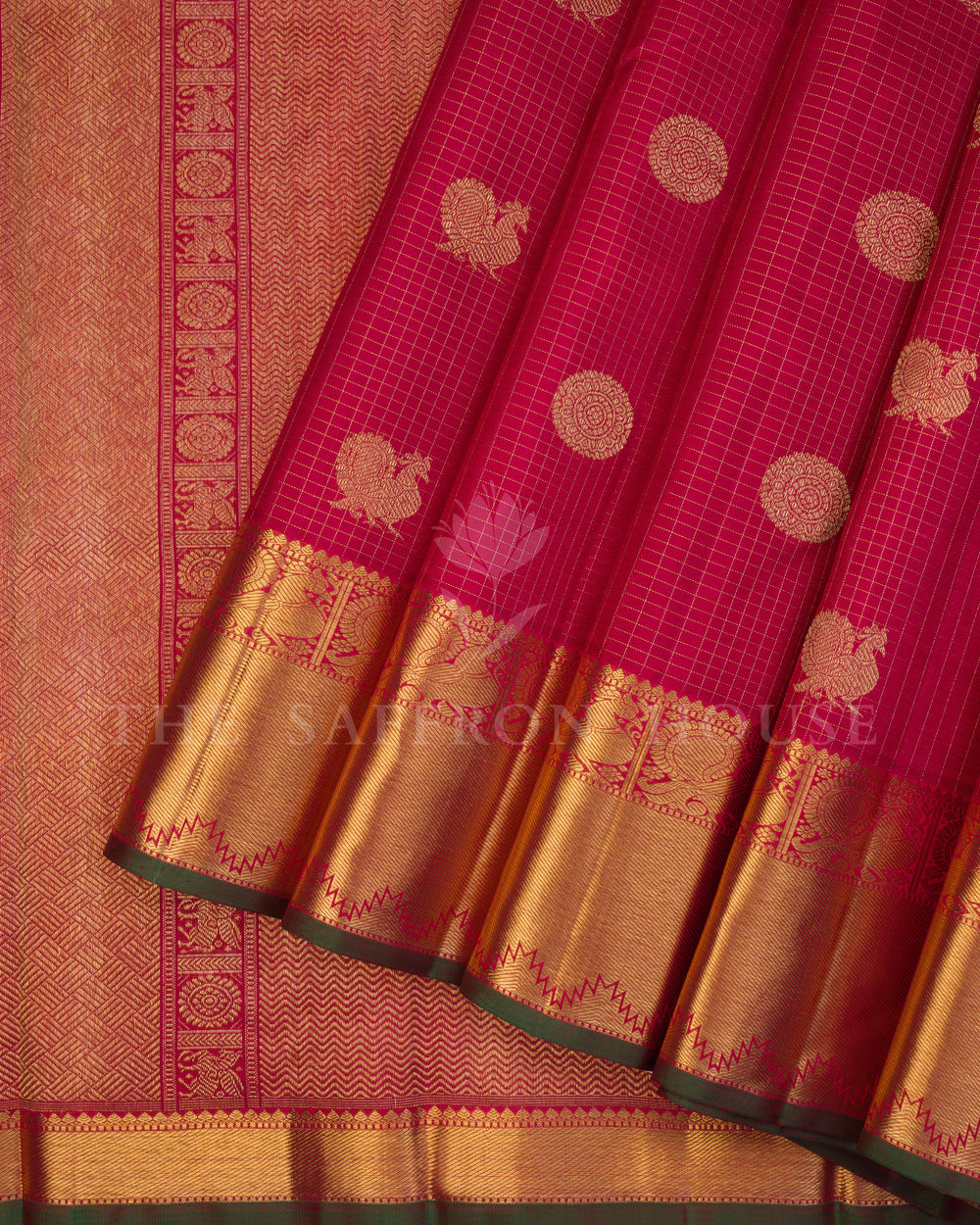 Red Kattam Kanjivaram Silk Saree – The Saffron House