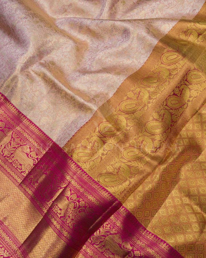 Rose Gold And Rani Pink Handwoven Kanjivaram Silk Saree - TSH2506288