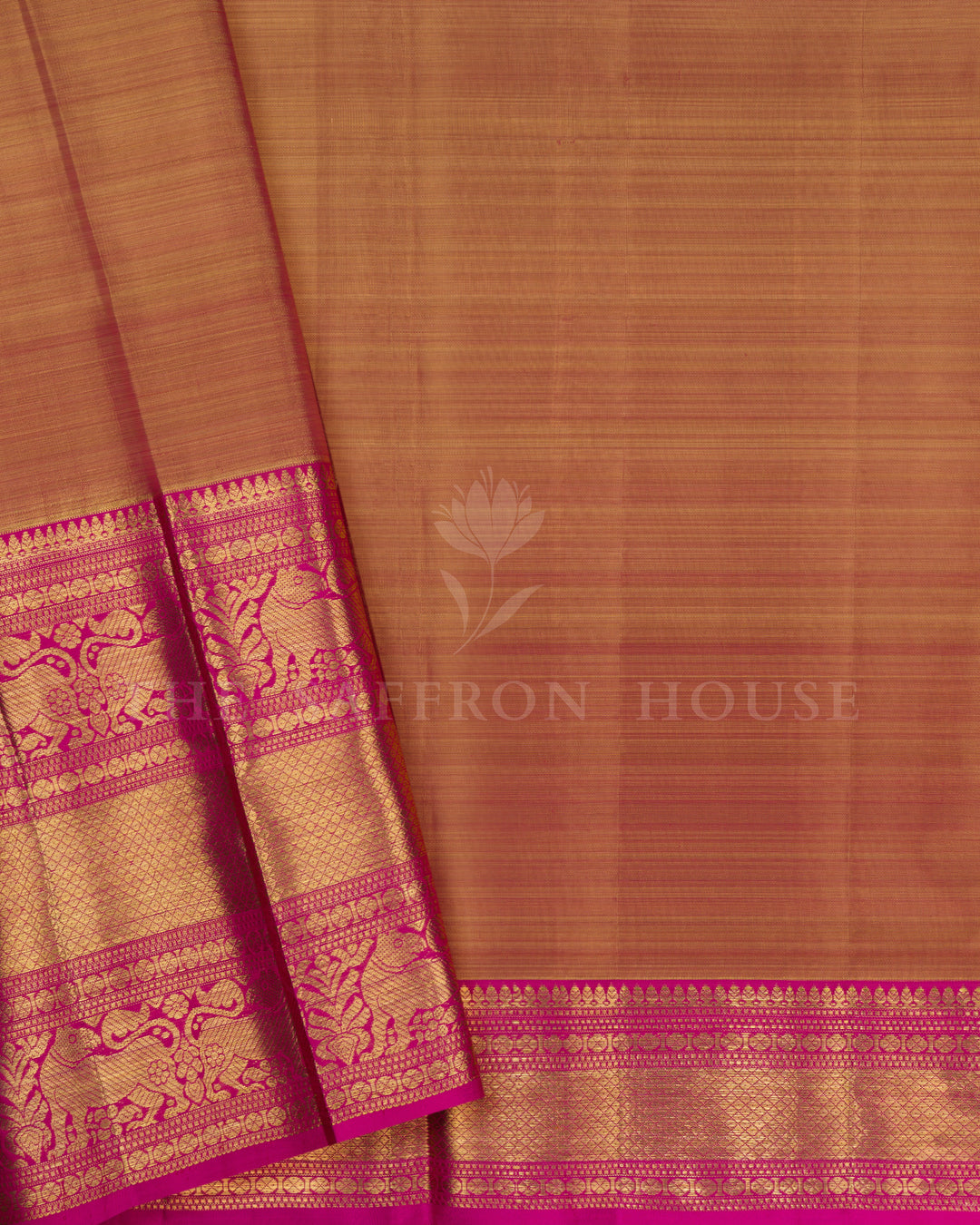 Rose Gold And Rani Pink Handwoven Kanjivaram Silk Saree - TSH2506288