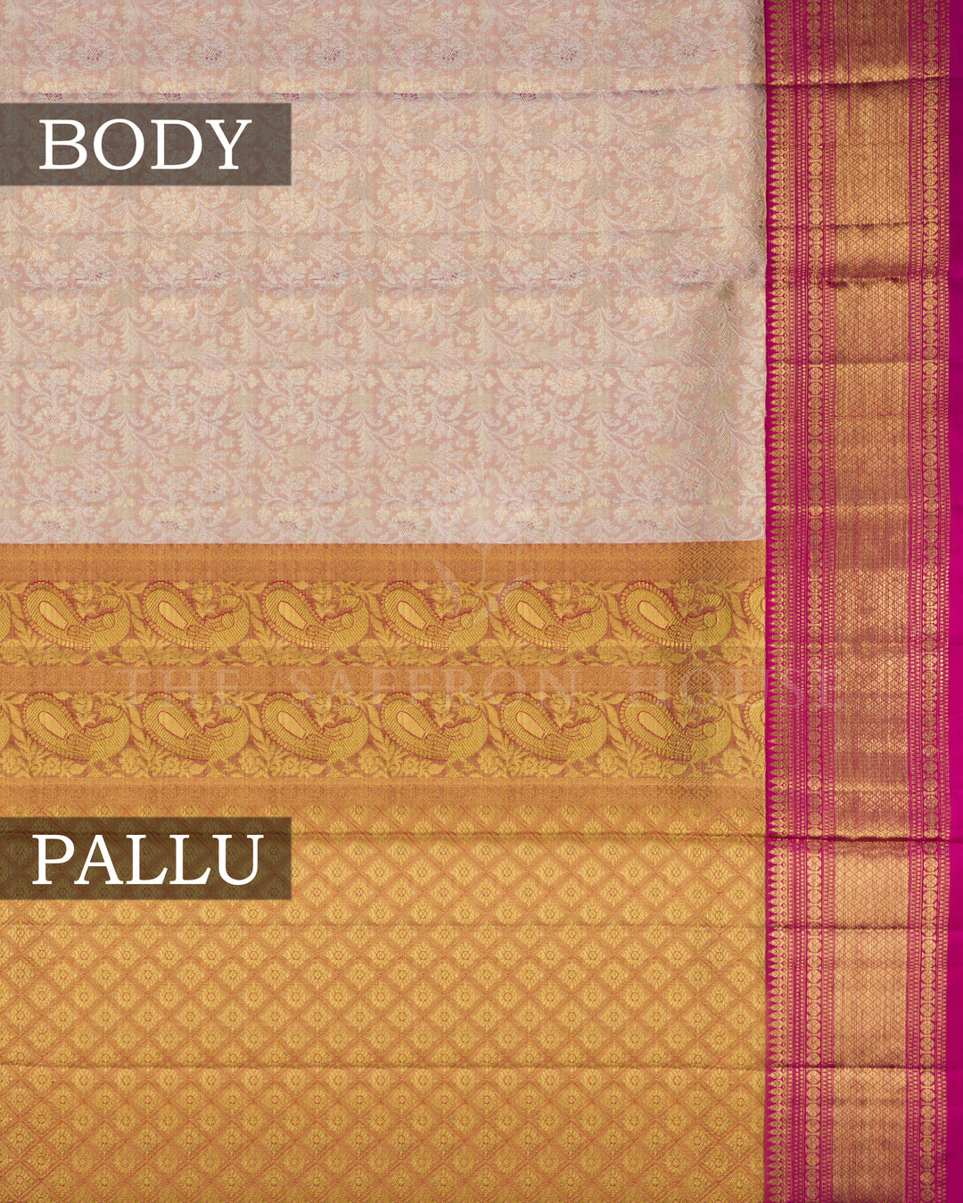 Rose Gold And Rani Pink Handwoven Kanjivaram Silk Saree - TSH2506288