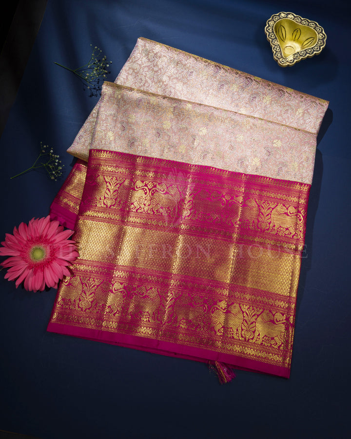 Rose Gold And Rani Pink Handwoven Kanjivaram Silk Saree - TSH2506288