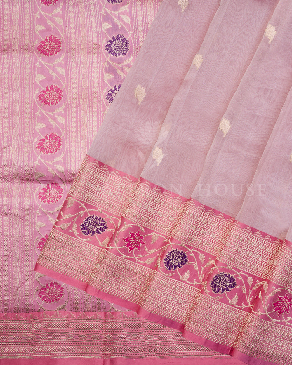 Peach Kora Banarasi Silk Saree – The Saffron House