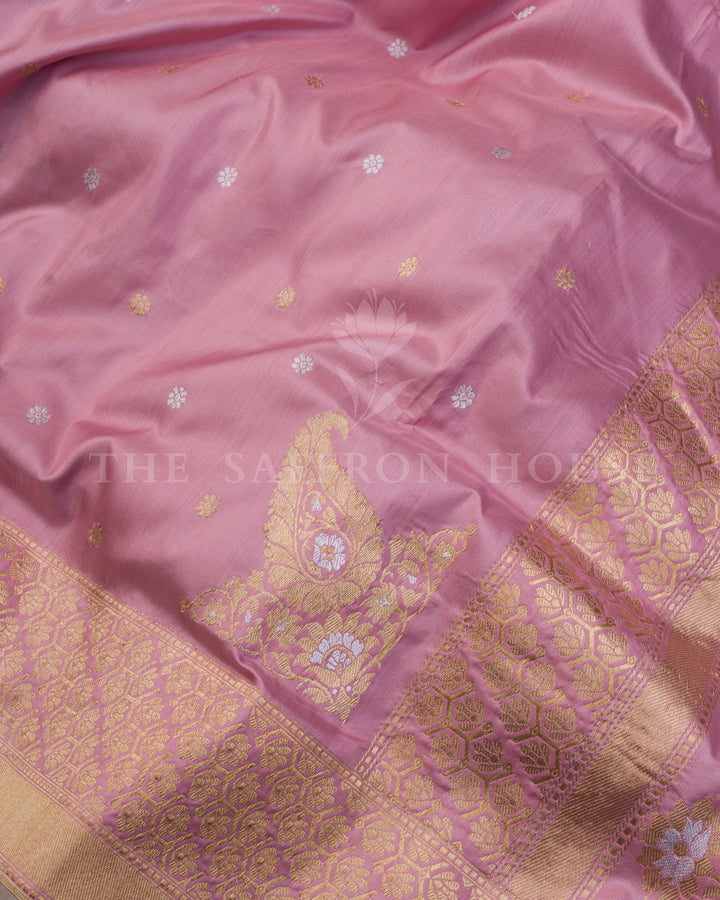 Rose Pink Katan Banarasi Silk Saree – The Saffron House