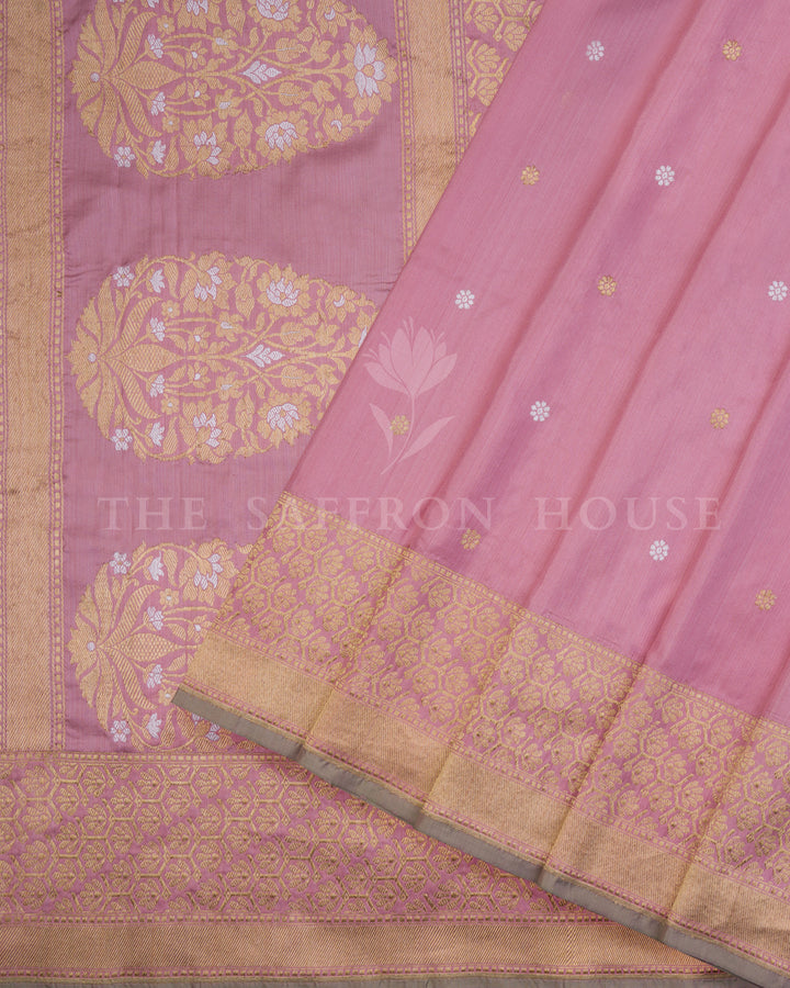 Rose Pink Katan Banarasi Silk Saree – The Saffron House
