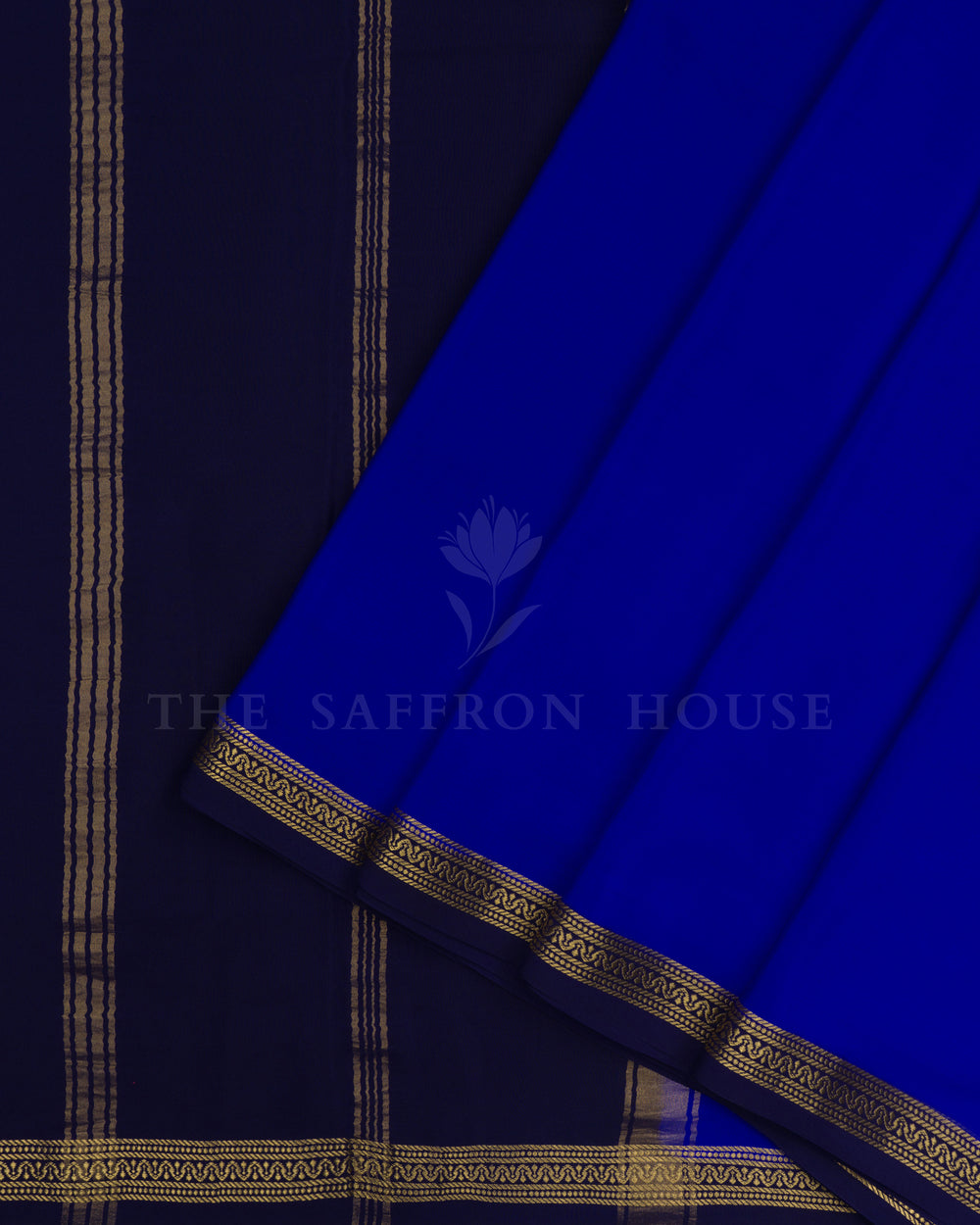 Royal Blue And Midnight Blue Pure Zari Mysore Silk Saree – The Saffron House