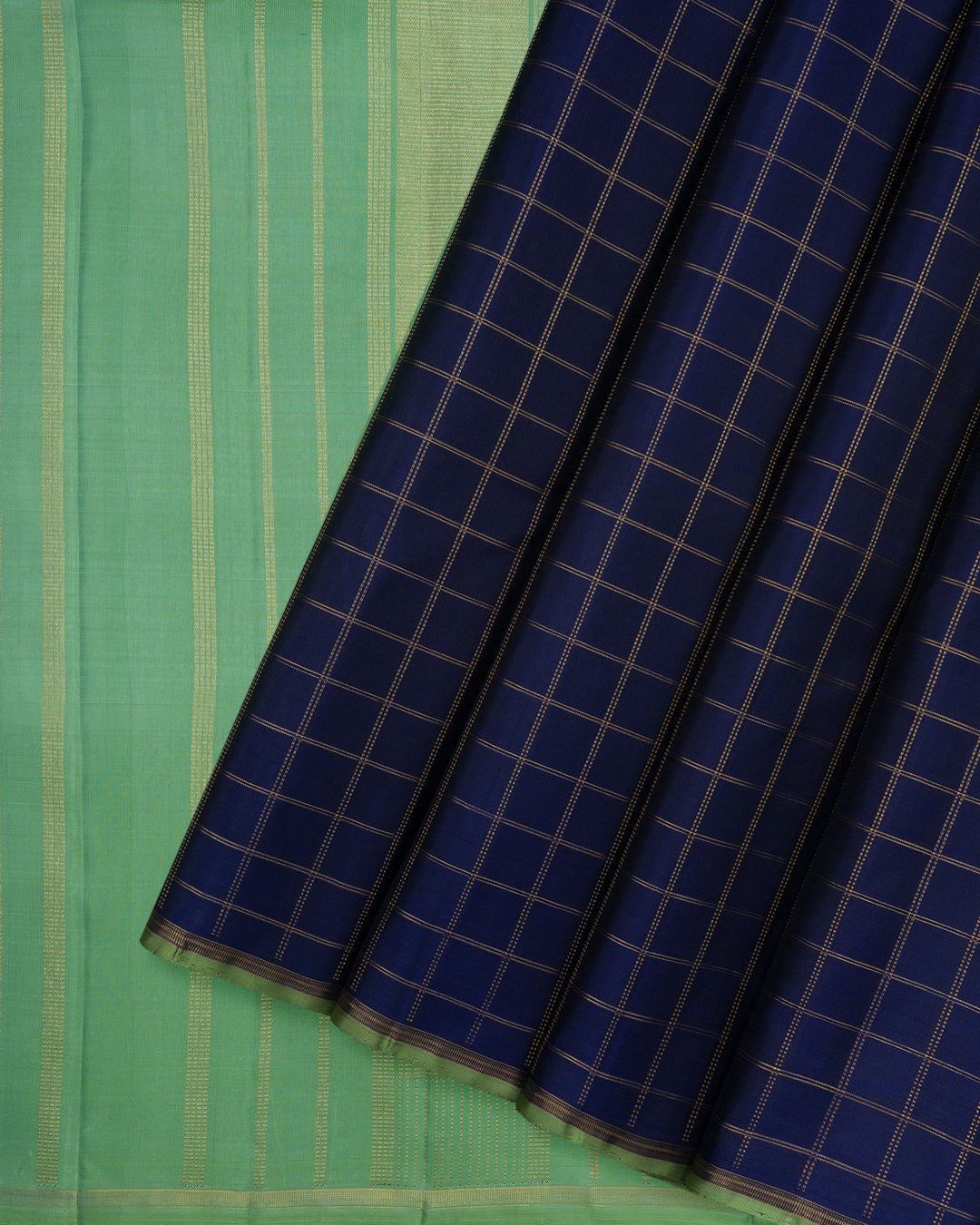 Royal Blue And Olive Green Kattam Kanjivaram Silk Saree – The Saffron House